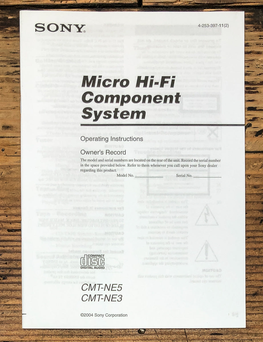 Sony CMT-NE3 CMT-NE5 Stereo Owners / User Manual *Original*