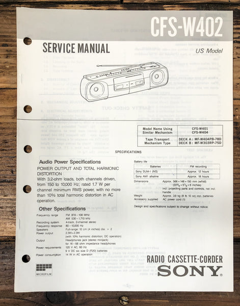 Sony CFS-W402 Radio Service Manual *Original*