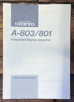 Onkyo A-803 A-801 Amplifier  Owner / User Manual *Original*