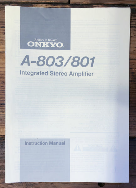 Onkyo A-803 A-801 Amplifier  Owner / User Manual *Original*