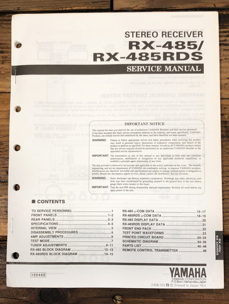 Yamaha RX-485 RX-485RDS Receiver Service Manual *Original*
