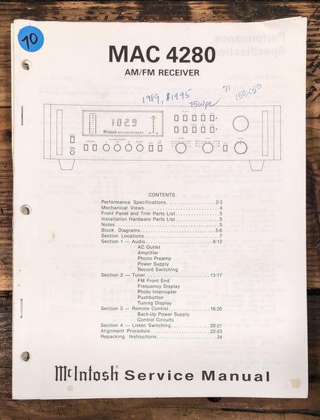 McIntosh MAC 4280 Receiver  Service Manual *Original*