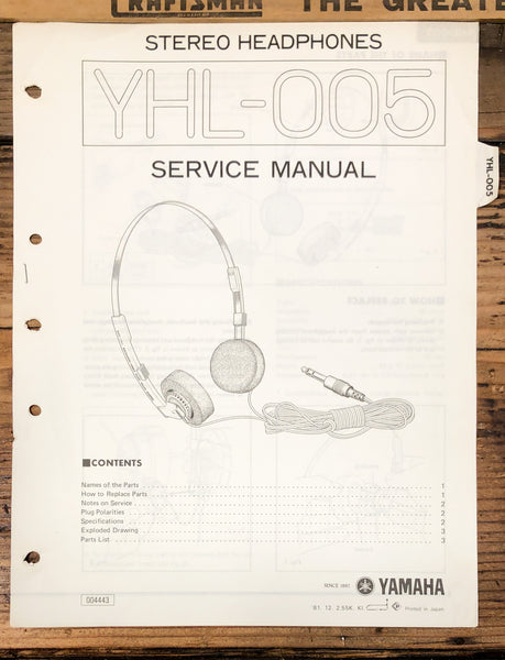 Yamaha YHL-5 Headphones  Service Manual *Original*