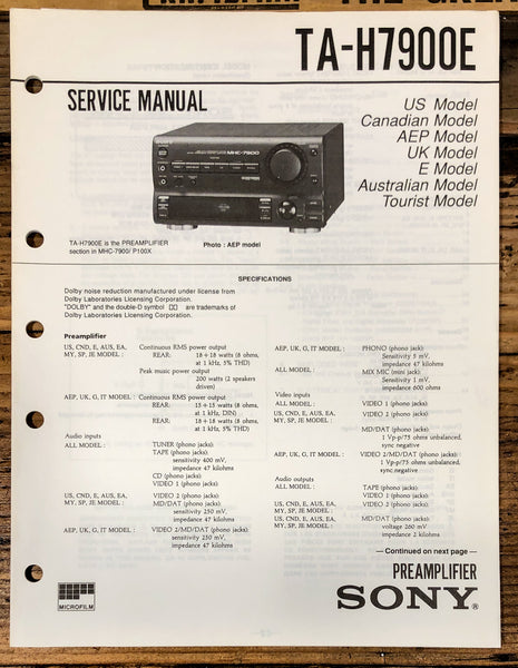 Sony TA-H7900 E TA-H7900E Amplifier  Service Manual *Original*