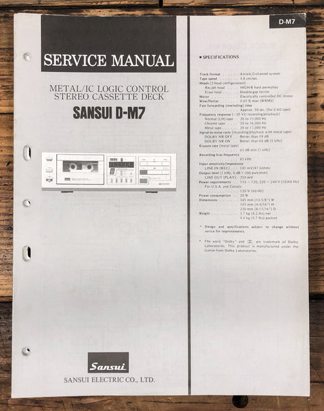 Sansui D-M7 Cassette  Service Manual *Original*