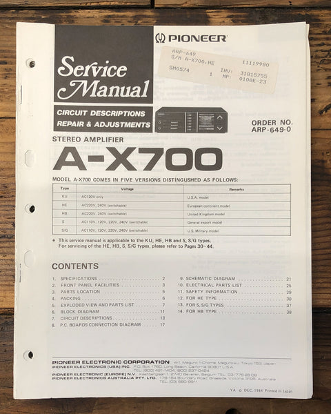 Pioneer A-X700 Amplifier  Service Manual *Original*