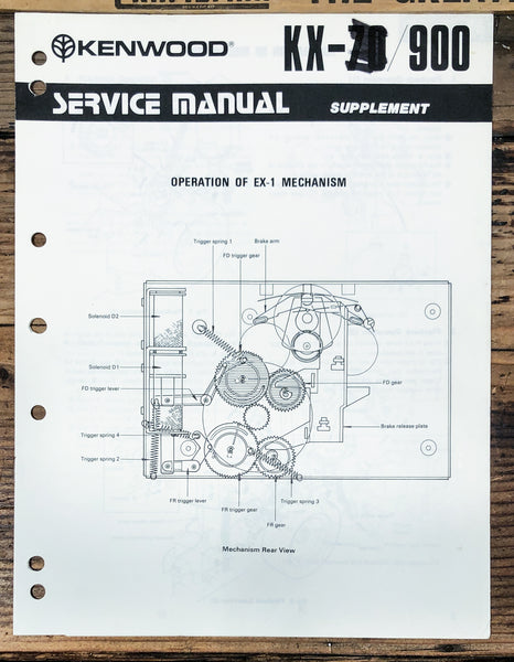 Kenwood KX-70 KX-900 Cassette Supplement Service Manual *Original*