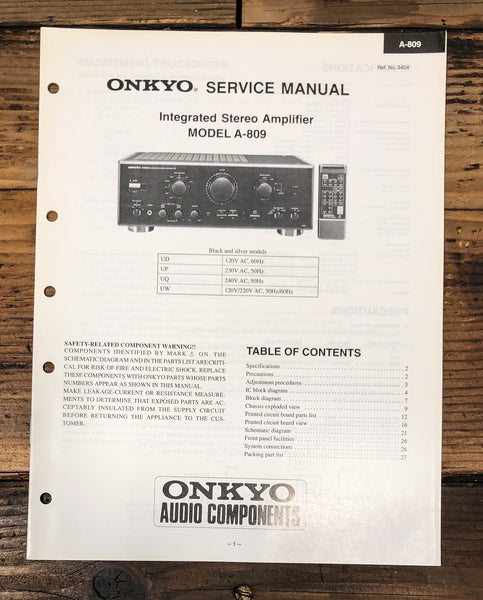 Onkyo A-809 Amplifier Service Manual *Original*
