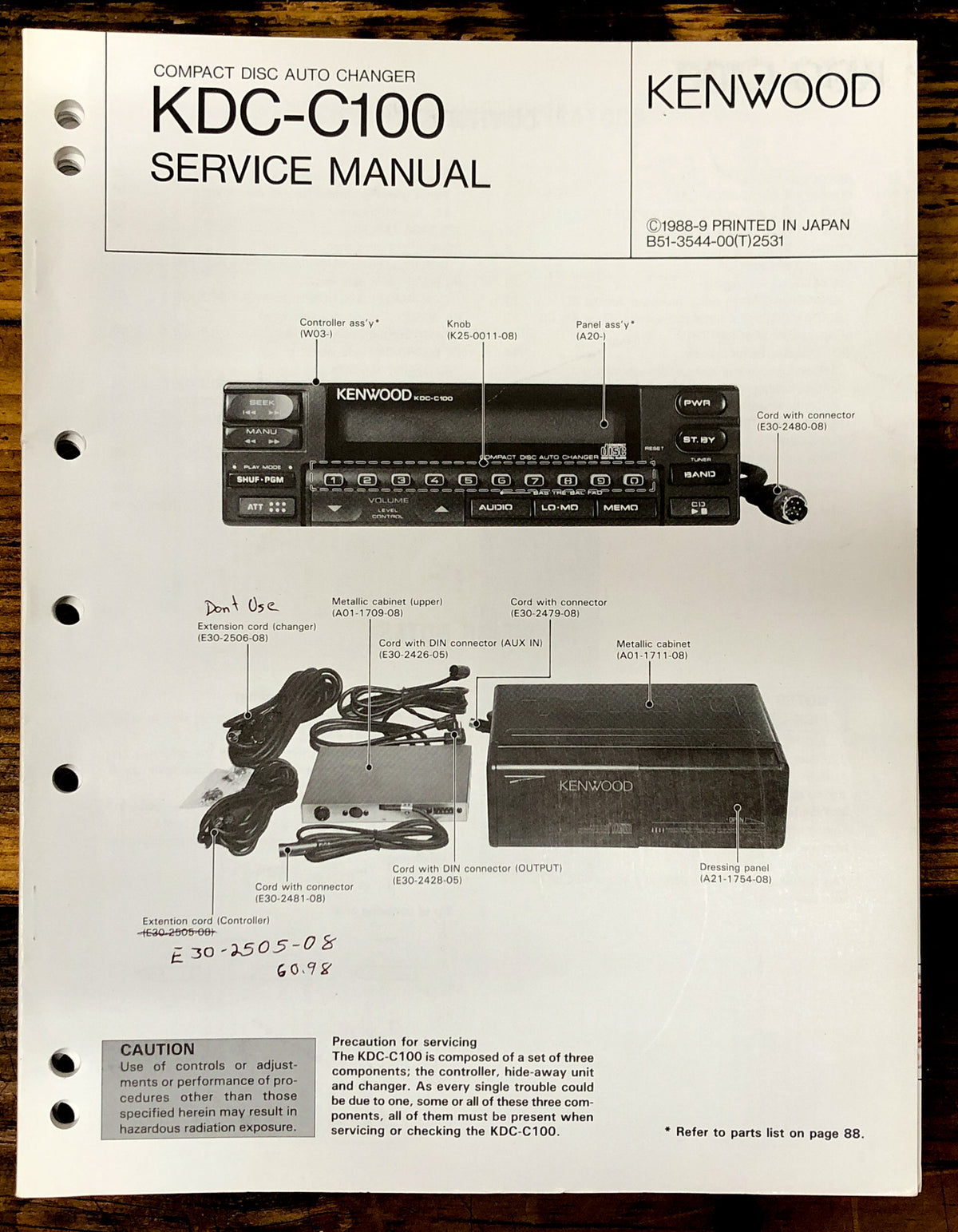 Kenwood KDC-C100 Car Stereo  Service Manual *Original*