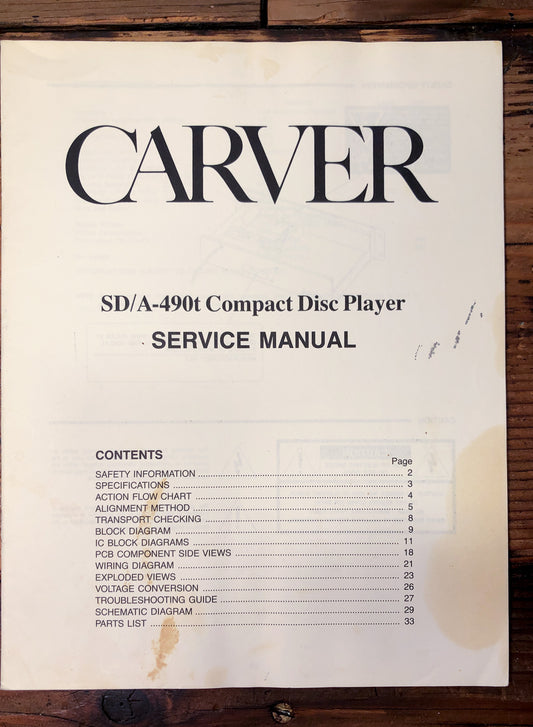 Carver SD/A-490t CD Player Service Manual *Original*