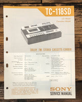 Sony TC-118SD Cassette Service Manual *Original*
