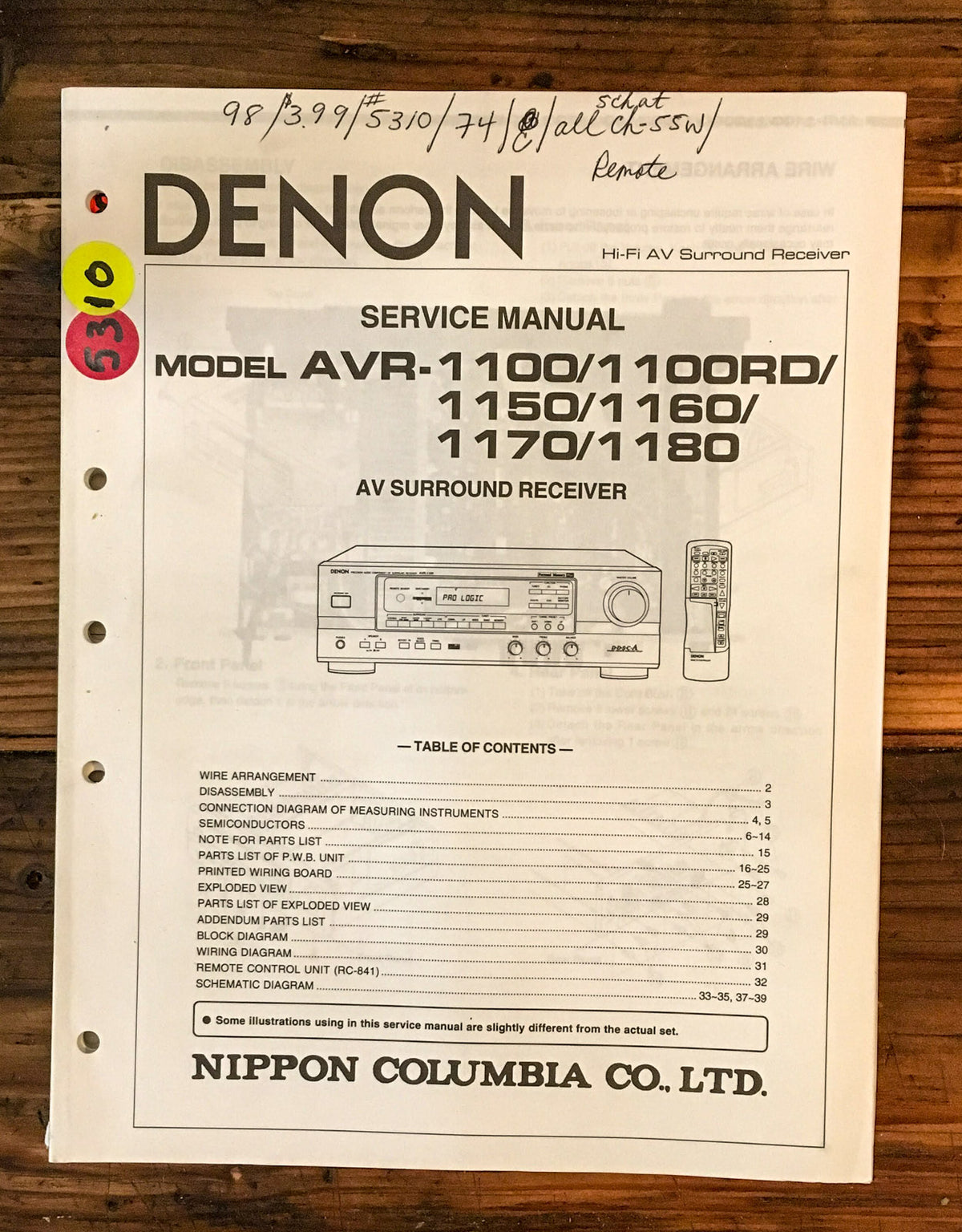 Denon AVR-1100 -1150 -1160 -1170 -1180 Receiver  Service Manual *Original*