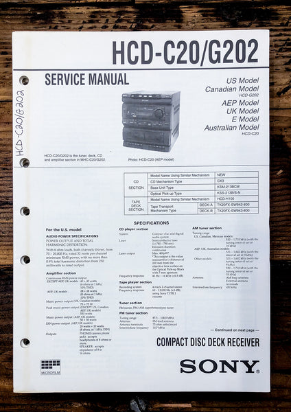 Sony HCD-C20 HCD-G202 Stereo  Service Manual *Original*