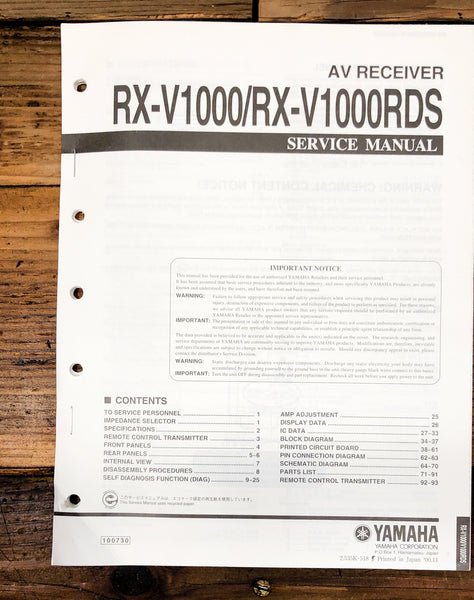 Yamaha RX-V1000 -V1000RDS Receiver  Service Manual *Original*