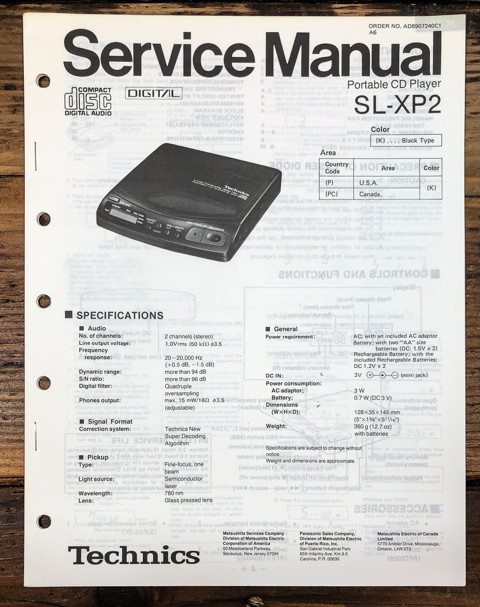 Technics SL-XP2 CD Player Service Manual *Original*