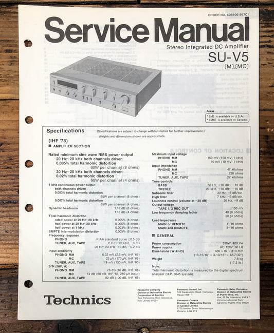 Technics SU-V5 Amplifier Service Manual *Original*
