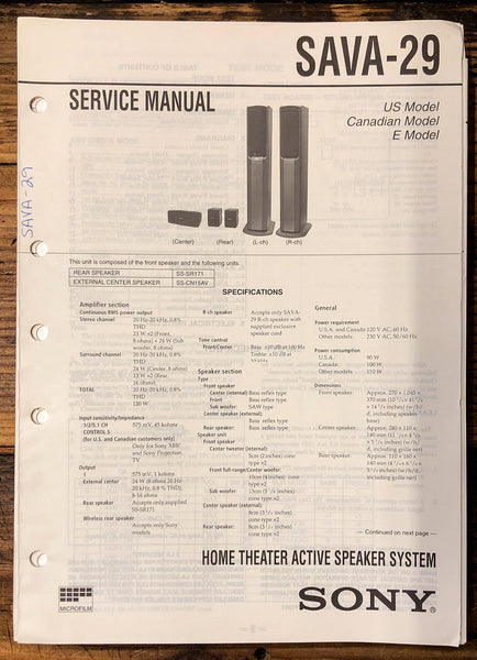 Sony SAVA-29 Speaker  Service Manual *Original*