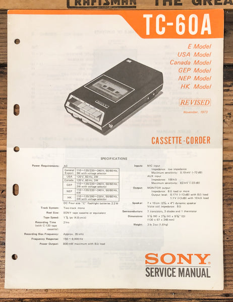 Sony TC-60 A TC-60A Cassette  Service Manual *Original*