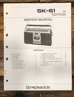 Pioneer SK-61 Radio Cassette Service Manual *Original*