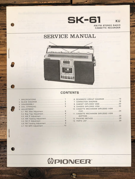 Pioneer SK-61 Radio Cassette Service Manual *Original*