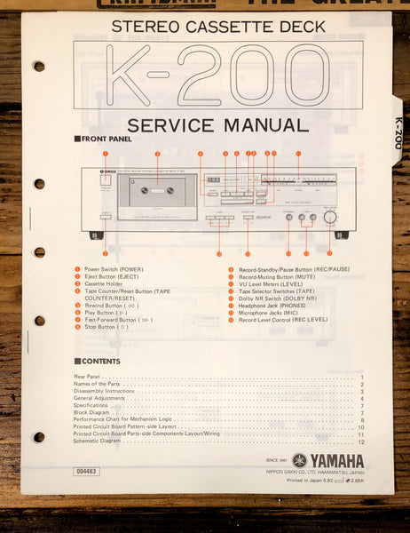 Yamaha K-200 Cassette  Service Manual *Original*