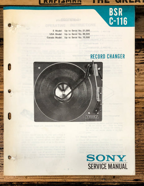 Sony / BSR C-116 Record Player / Turntable  Service Manual *Original*