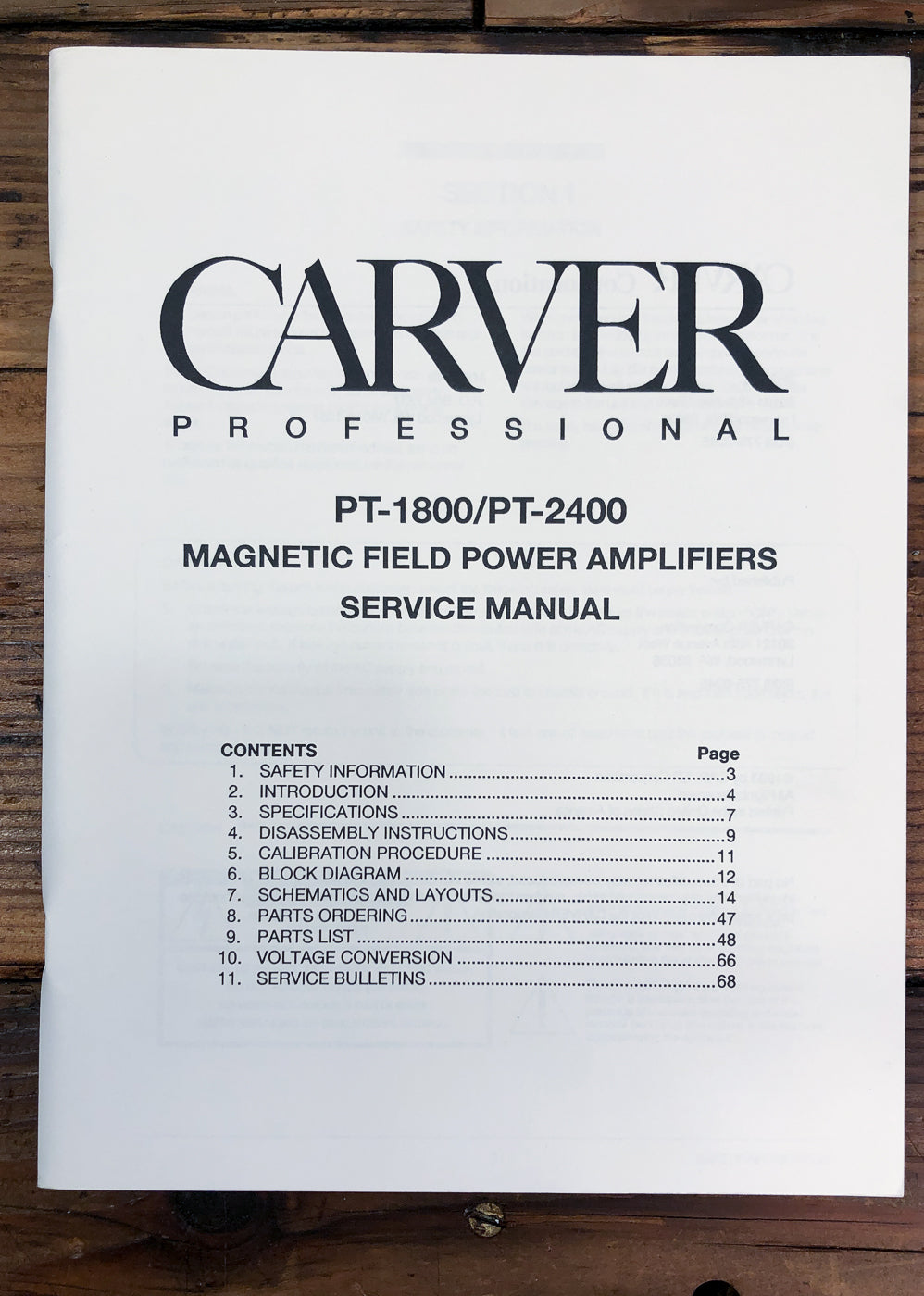 Carver PT-1800 PT-2400 Amplifier Service Manual *Original*