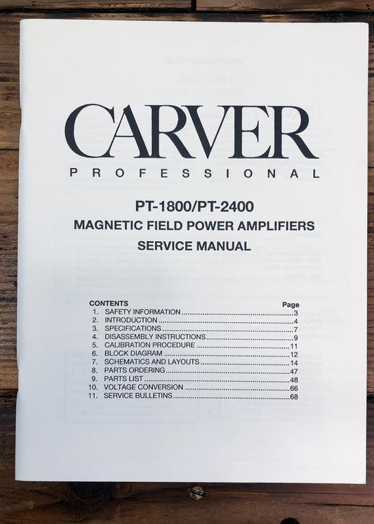 Carver PT-1800 PT-2400 Amplifier Service Manual *Original*