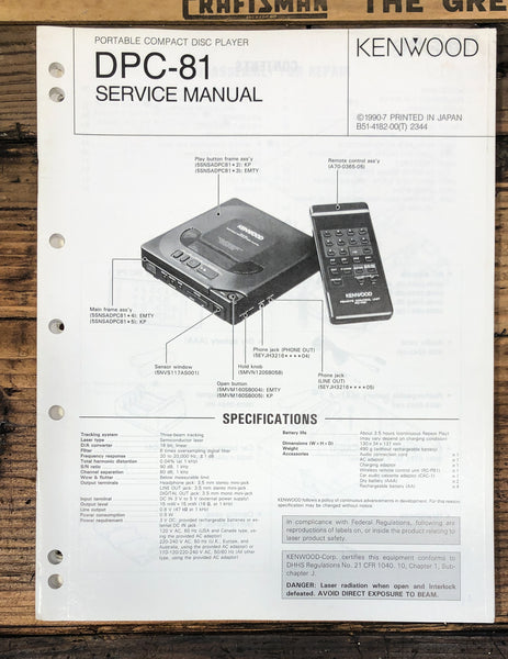 Kenwood DPC-81 Portable CD Player Service Manual *Original*