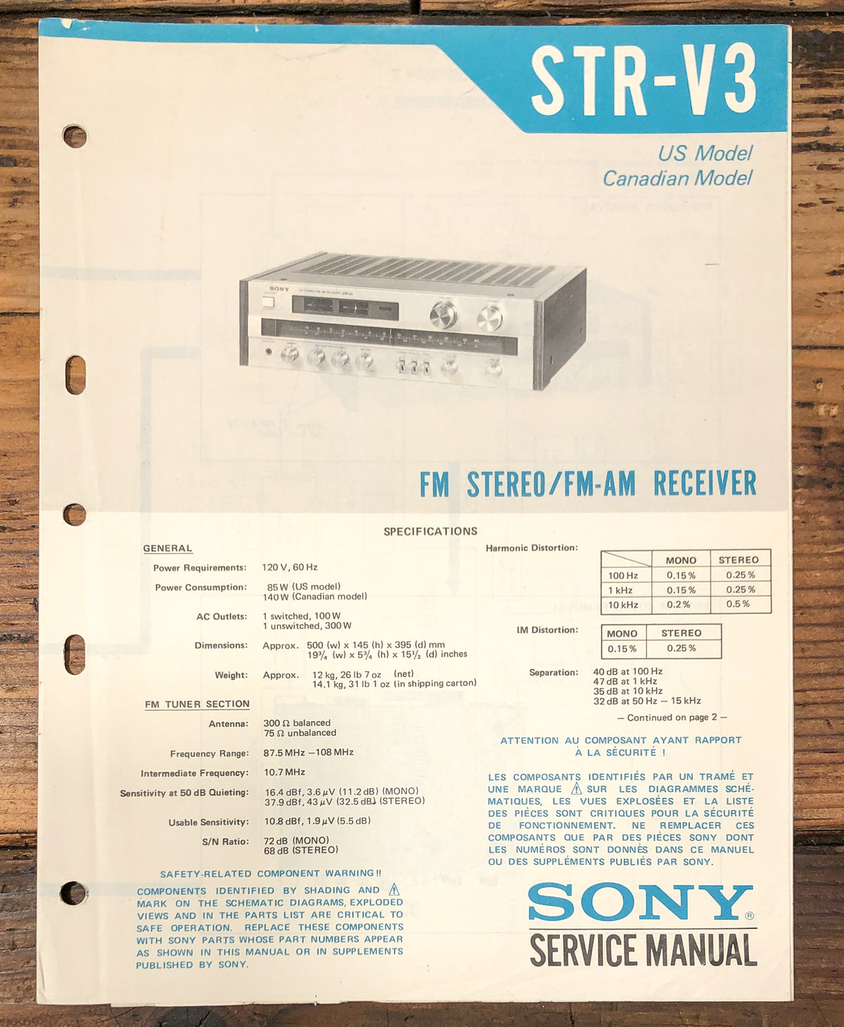 Sony STR-V3 Receiver Service Manual *Original*