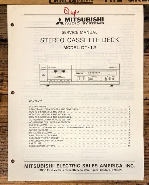 Mitsubishi DT-12 Cassette Service Manual *Original*