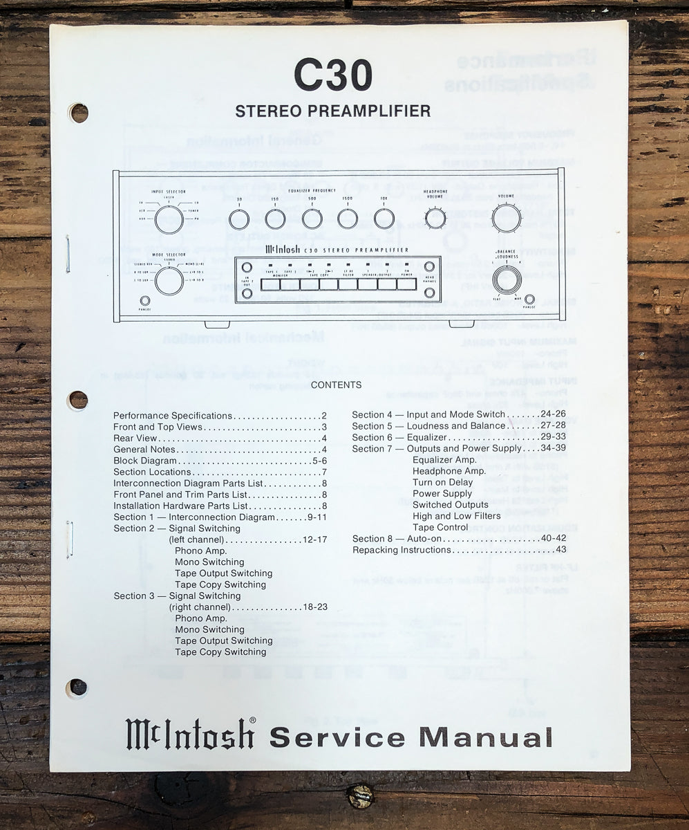 McIntosh C-30 C-30 Preamp / Preamplifier Service Manual *Original*