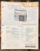 Sony CFM-33 Radio Cassette  Service Manual *Original*