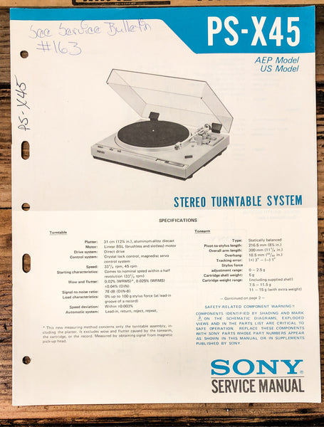 Sony PS-X45 Record Player / Turntable  Service Manual *Original*