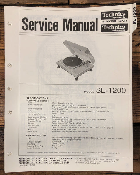 Technics / Panasonic SL-1200 Turntable  Service Manual *Original*