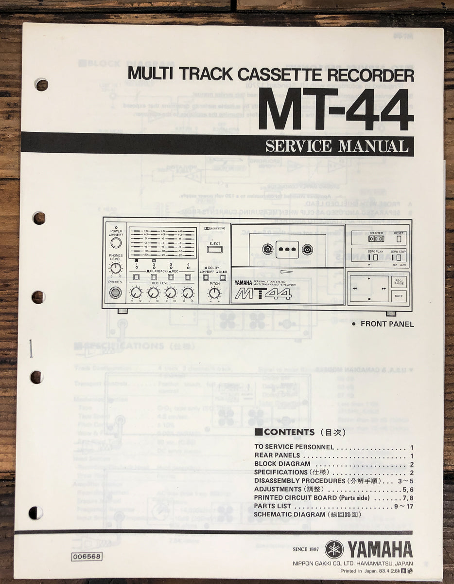 Yamaha MT-44 Cassette MultiTrack Service Manual *Original*
