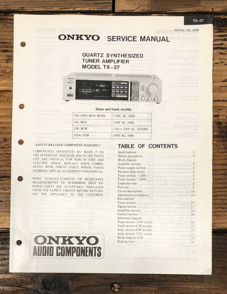 Onkyo TX-27 Receiver  Service Manual *Original*