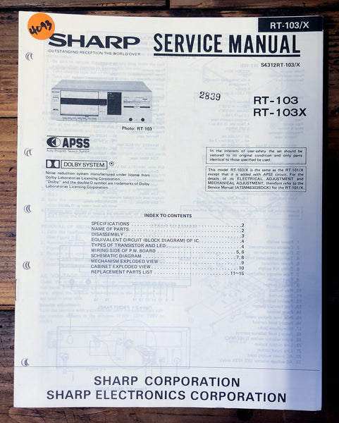 Sharp RT-103 RT-103X Stereo  Service Manual *Original*