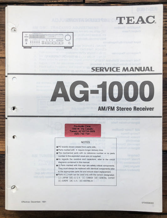 Teac AG-1000 Receiver  Service Manual *Original*