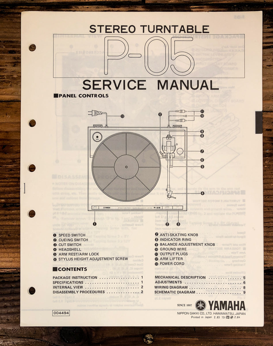 Yamaha P-05 Record Player / Turntable Service Manual *Original*
