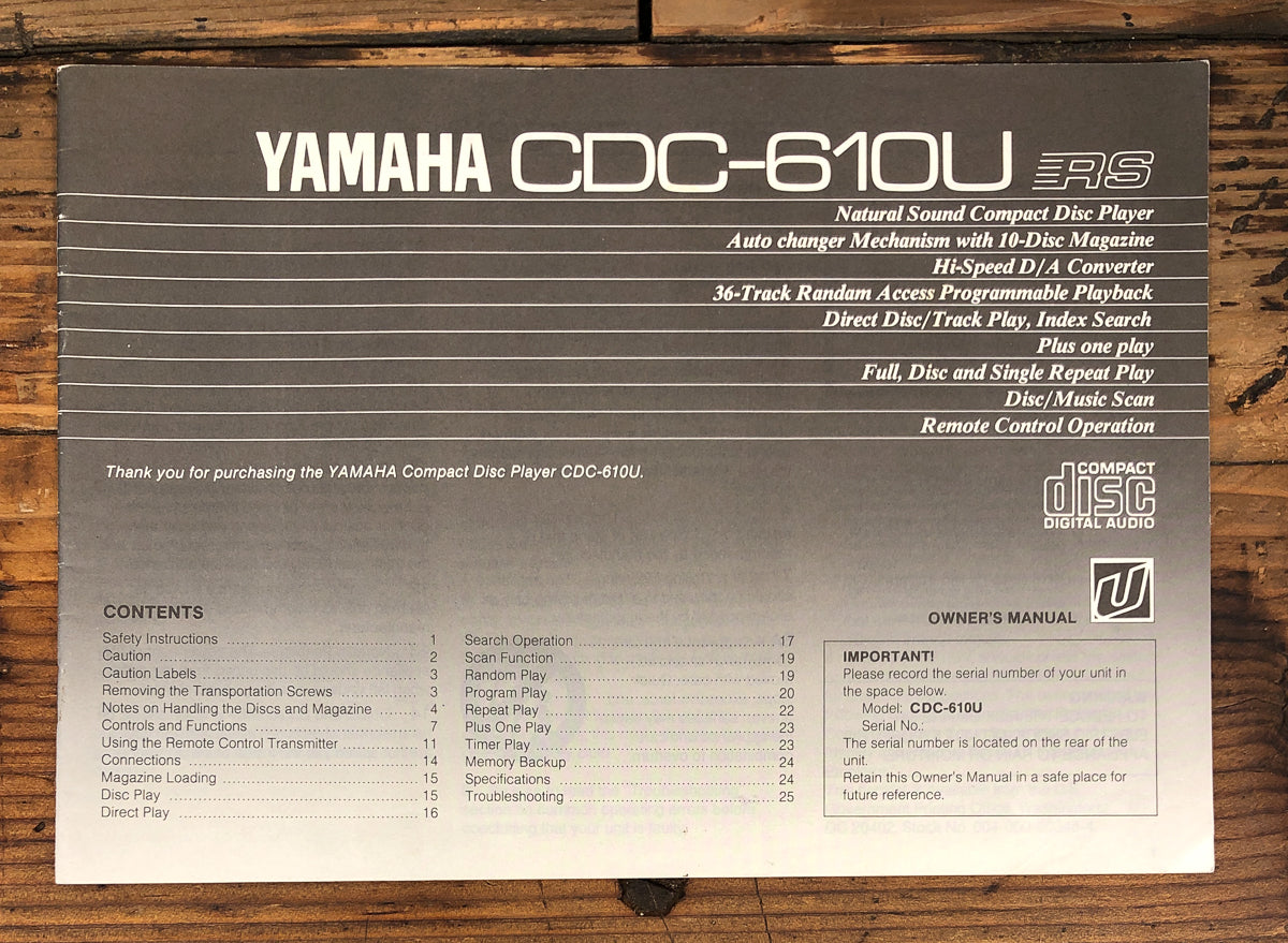 Yamaha CDC-610U CD Player Owners / User Manual *Original*