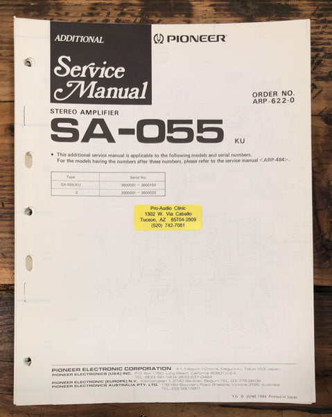 Pioneer SA-05555 Amplifier Additional Service Manual *Original*