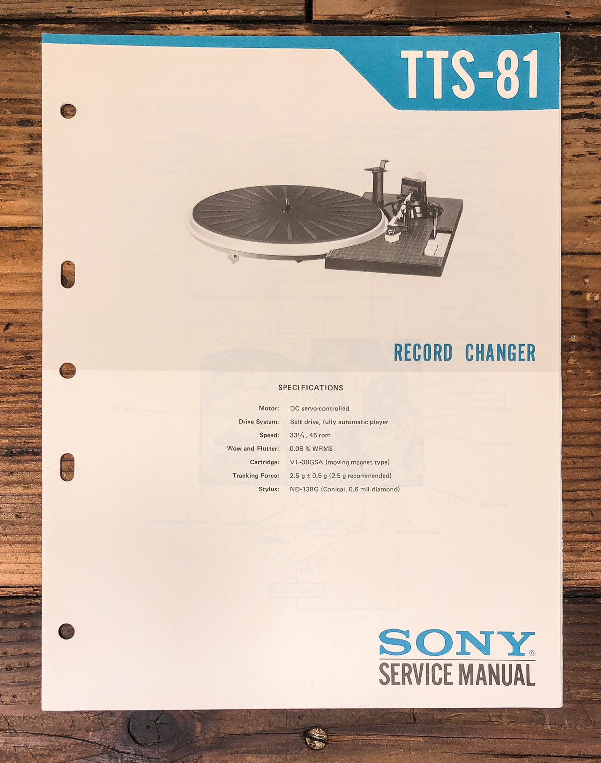 Sony TTS-81 Record Player / Turntable Service Manual *Original*