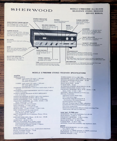 Sherwood 7900 S-8900 Receiver  Service Manual *Original*