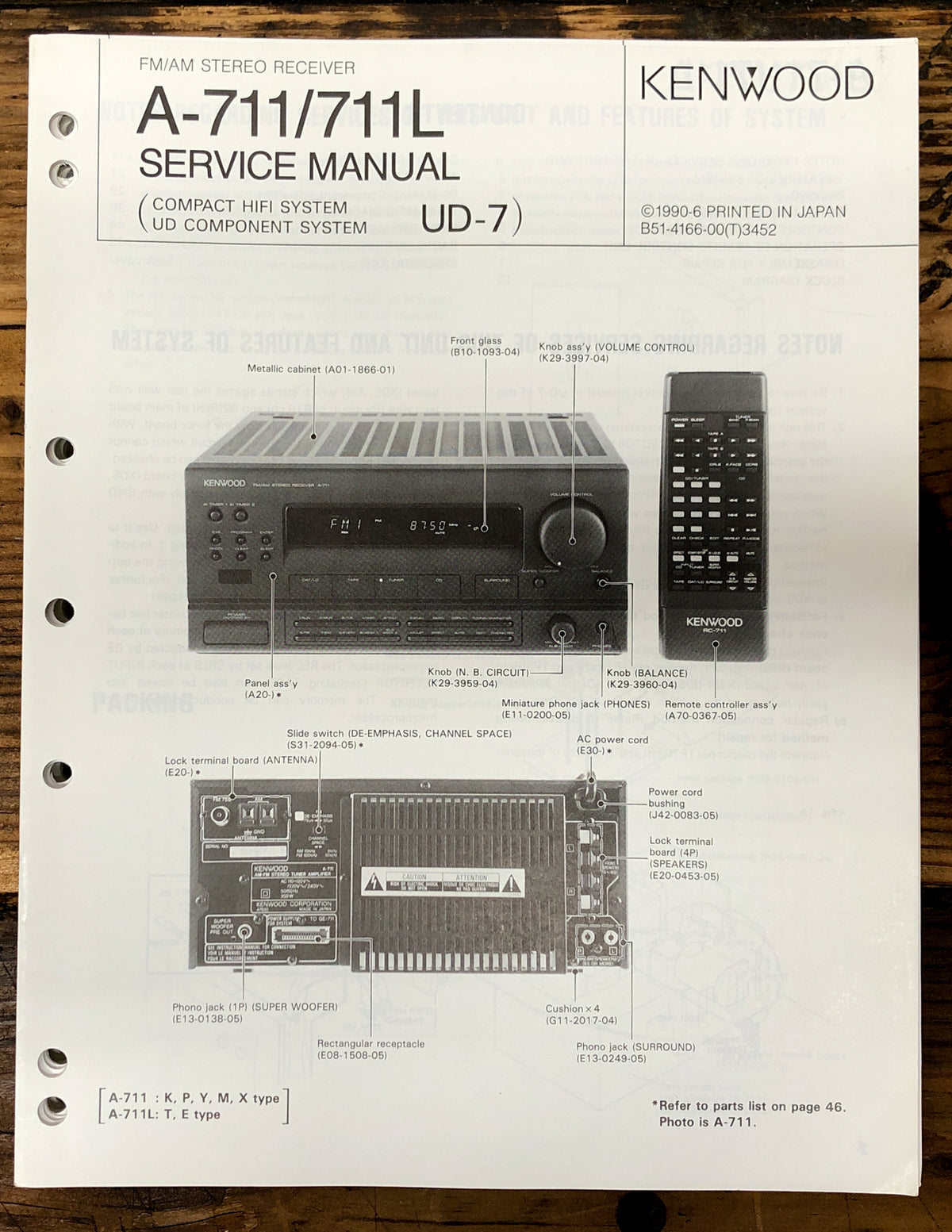 Kenwood A-711 A-711L Receiver  Service Manual *Original*