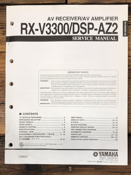 Yamaha RX-V3300 DSP-AZ2 Receiver  Service Manual *Original*