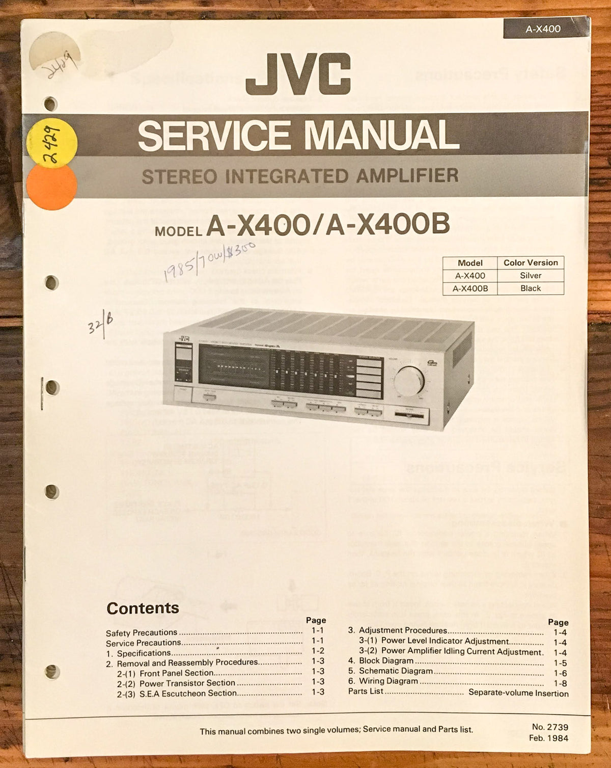 JVC A-X400 A-X400B Amplifier  Service Manual *Original*