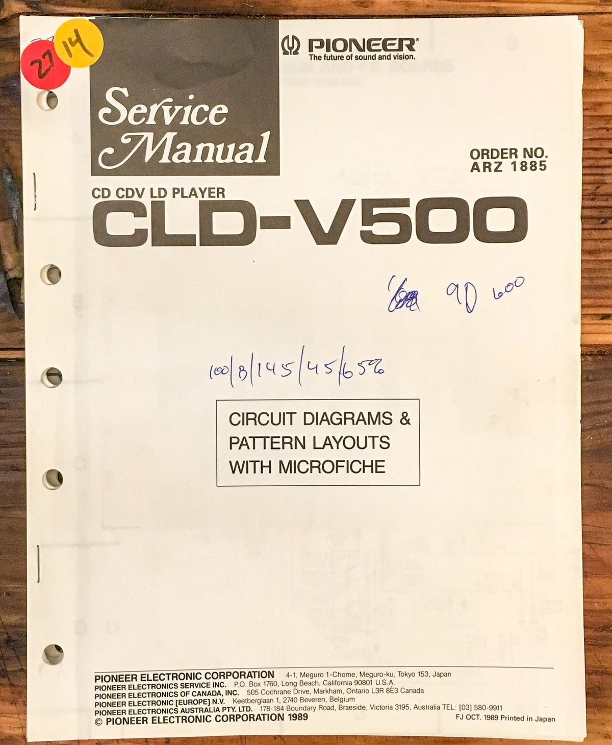 Pioneer CLD-V500 CD CDV LD Player  Service Manual *Original*