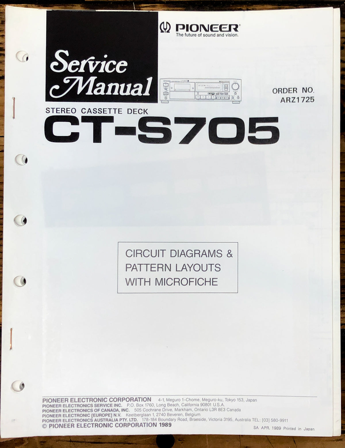 Pioneer CT-S705 Cassette Service Manual *Original*