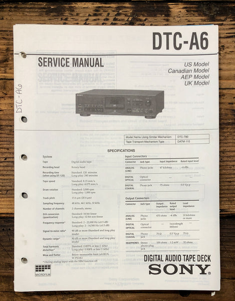 Sony DTC-A6 DAT Tape Deck  Service Manual *Original*